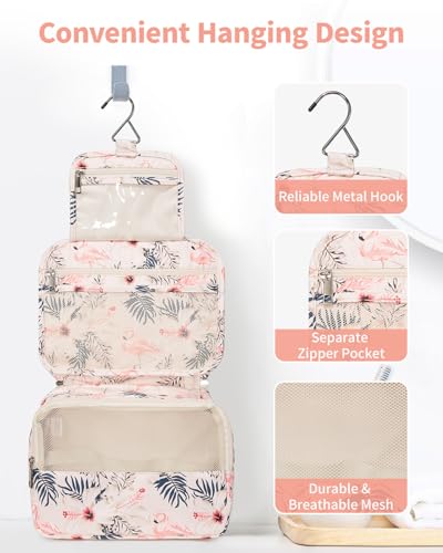 Image of Hanging Travel Toiletry Bag Cosmetic Make up Organizer for Women and Girls Waterproof (Beige Bird)