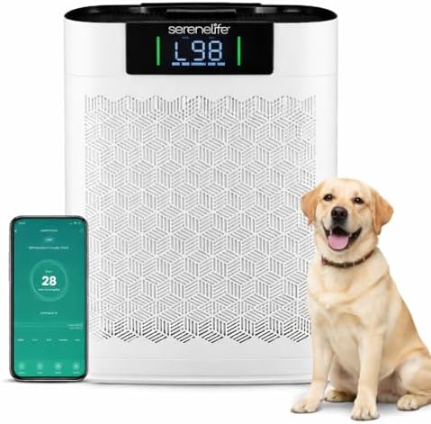 SereneLife purificador de aire HEPA para el hogar, Control Inteligente por WiFi y app, Ultra silencioso, Elimina polvo, Pelo de mascotas y olores, Cubre hasta 167 m²