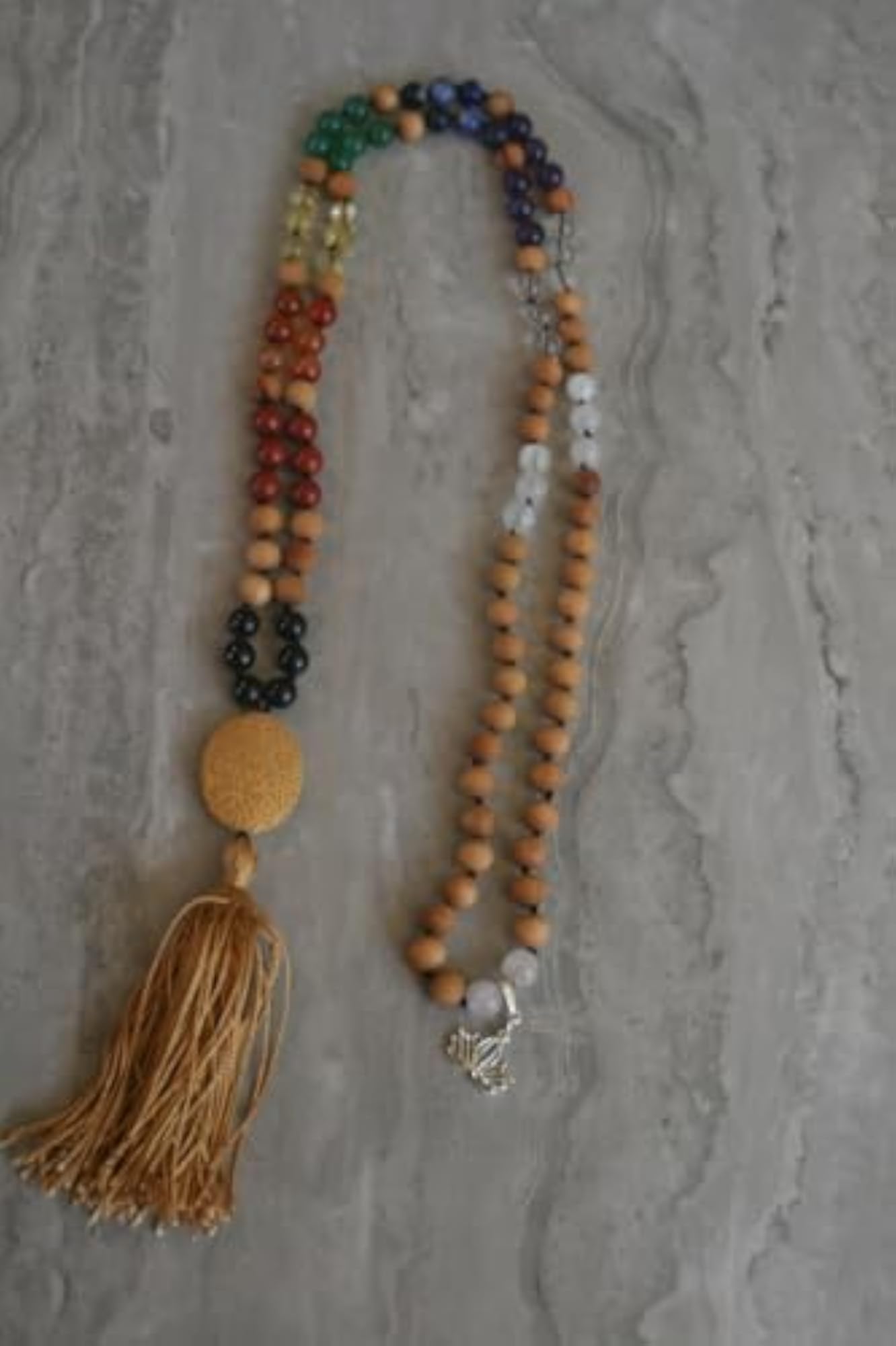 Natural 9 Chakra Stone Beaded Handmade Prayer Mala, 108+1 Beads