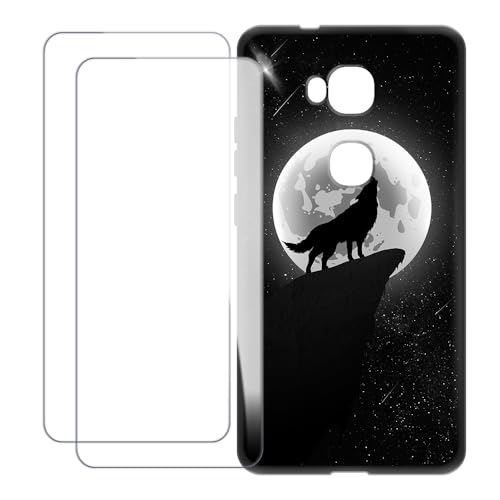 UOGNADGD Compatible with Huawei GX8 Case Colorful Custom Cover with 2 Pack Tempered Glass Screen Protectors - Shockproof Scratch-Resistant (Wolf 4)