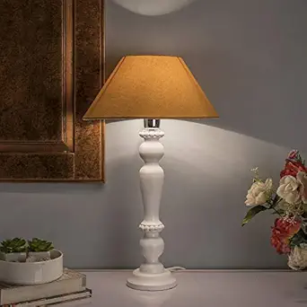 Homesake Eureka Polka White Wood Table Lamp with Golden Shade.