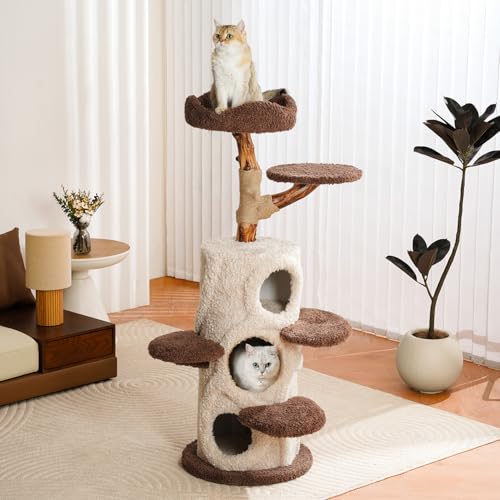 COUNER Cat Tree for Indoor Cats,54.7'' Tall Luxury Treehouse Theme Cat Tower with 3*House for Home Decoration,Large Modern Cat Condo with 4*Soft Perchs,Viewing Bed for Decorative Multi-Cat Families