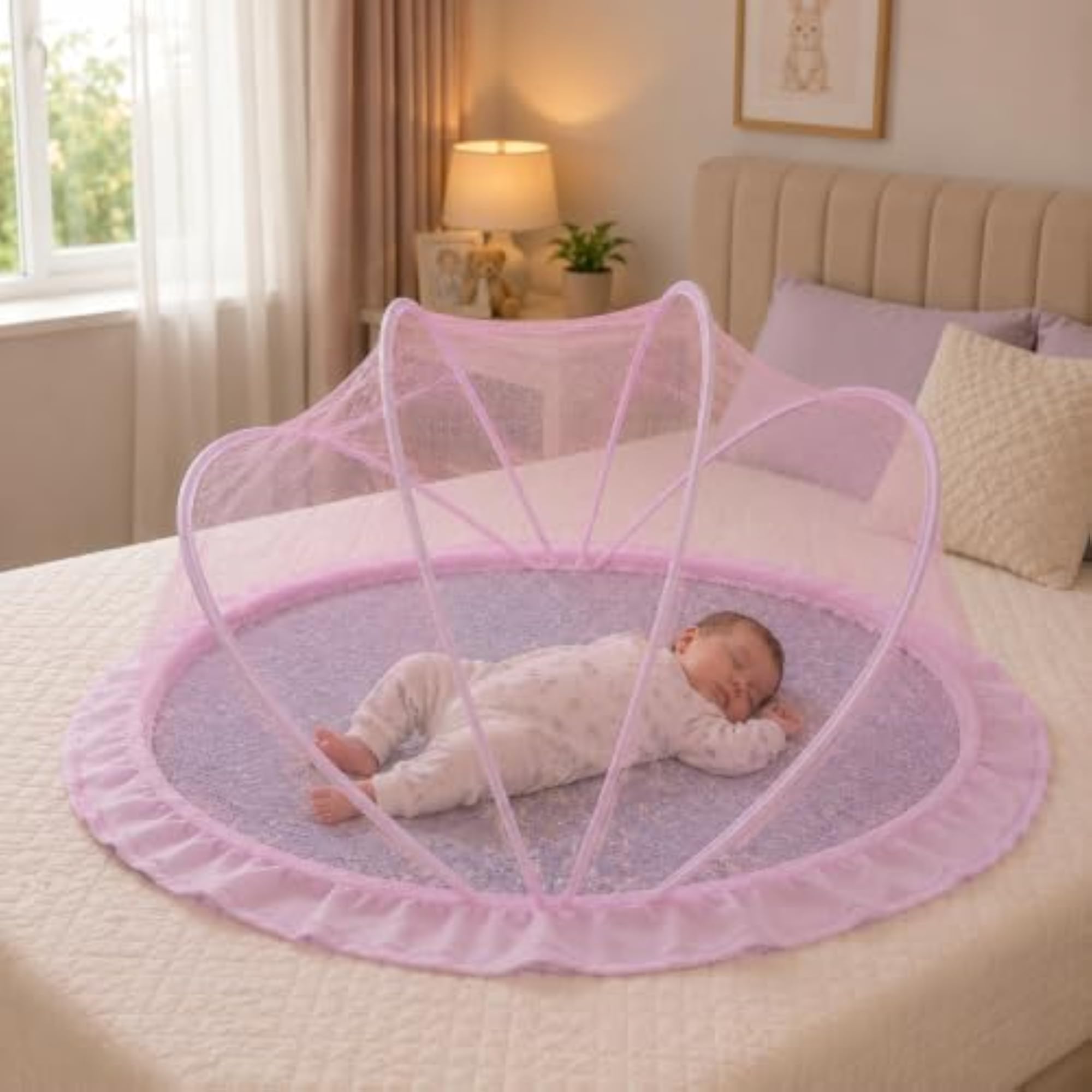Baby Mosquito Net Tent with Premium HDPE Mesh, Light Pink