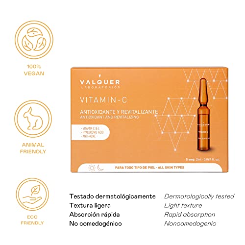 Valquer Laboratorios Vitamin C Facial Ampoules Facial Serum Antioxidant and Conditioner All Skin Types With Hyaluronic Acid Antiacne - Image 3