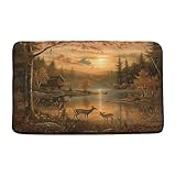 AYDSMYD Fall Forest Deer Bath Mat Rustic Wildlife Cabin Lodge Hunting Farmhouse Country Lake Natural Scenery Bathroom Bathtub Floor Rugs Doormat Toilet Decor,18 x 30 in
