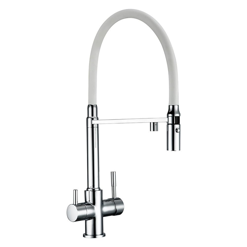 Mitigeur cuisine 3 voies contre l'eau calcaire avec purificateur blanc chromé