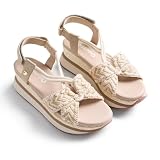 Gioseppo UGUNJA - Sandalias Deportivas con Bordado Bicolor y Cuña Estilo Rafia para Mujer, Comodidad y Diseño Funcional, Suela Flexible, Color Off-White, Talla 39