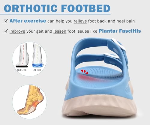 Image of KuaiLu Womens Recovery Sandals With Comfortable Plantar Fasciitis Arch Support, Orthotic Adjustable Thick Cushion Sport Slides Reduces Stress on Feet, Joints & Back Post-Exercise