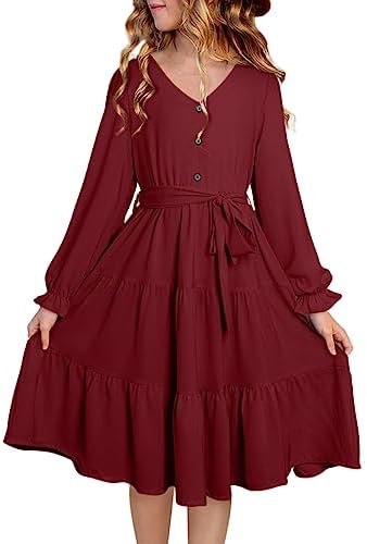 blibean Girl Long Sleeve Dresses Tween Ruffled