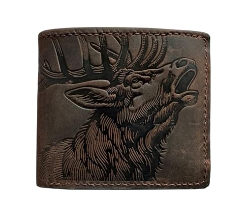 Image of Genuine leather handcrafted wallet, bifold Classic Style, Deer head design