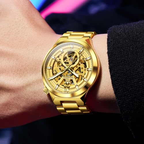 Image of OLEVS Men Watch Automatic Mechanical Skeleton Moon Phase Dress Business Stainless Steel 3AT Waterproof Luminous Men Wrist Watch