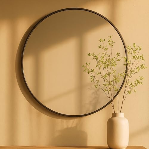 Image of TEHOME Round Oil Rubbed Bronze Mirror 30 inch, Metal Circle Wall Mirror for Bathroom & Entryway