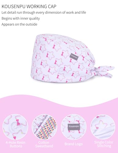 Image of Kousenpu Scrub Caps for Women, Adjustable Women's Surgical Cap with Buttons, Breathable Cute Design for Nurses and Doctors