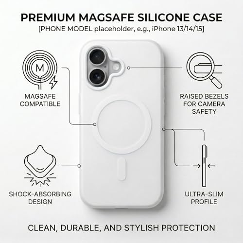 Image of amazon basics Luxury MagSafe Compatible Magnetic Case for iPhone 17 | Soft Touch Matte Pastel Finish | Shockproof Back Cover with Camera Protection (White)