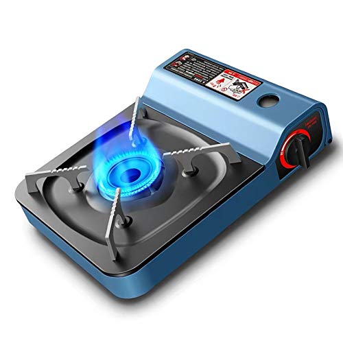 Tragbare Camping-Gas-Kocher Einzel Brenner-Ofen Zündautomatik Emaille-Pan-Halter-Butan-Grill Tragetasche Caravan Außen (Color : Blue)