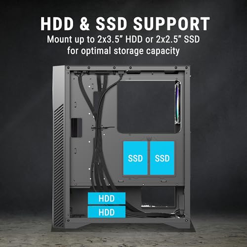 Image of Ant Esports ICE- 270G 6F Mid-Tower ATX Computer Case /Gaming Cabinet with Front Glass Panel - Black | Support ATX, Micro-ATX, Mini-ITX | Pre-Installed 6 Static RGB Fans