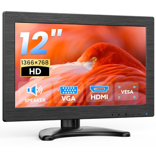 Eyoyo EM116DF 12-inch Small Monitor: 1366x768 HD Resolution Mini LED Screen with HDMI VGA Inputs Video Monitors for Computer PC Security Camera Raspbery Pi