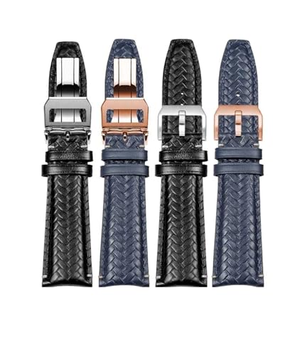 Correa de reloj tejida azul de cuero suave compatible con IWC 22 mm 3