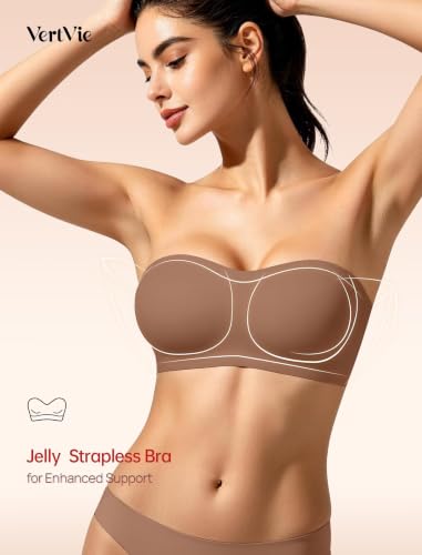 Image of Vertvie Womens Strapless Bra Jelly Push Up Seamless Bandeau Bra Wireless Non Slip Silicone Tube Top Bras Padded Bralette