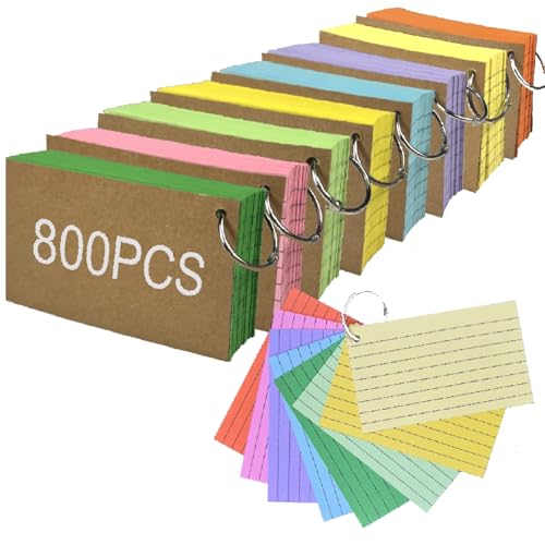 Cartes de notes fines à anneaux Lot de 800 fiches d'étude lignées aux finitions soignées