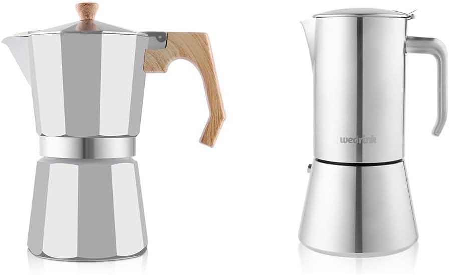 wedrink Stovetop Espresso Maker Aluminum Moka Pot 9 Espresso Cups and 9 Cups Stainless Steel Moka Pot for Greca, Induction, Electric & Gas Stoves