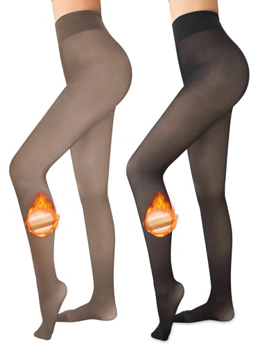 Image of Ibeauti Womens Fleece Lined Tights Sheer Warm Fake Translucent Thermal Pantyhose Stretchy Thick Fleece Tights Control Top