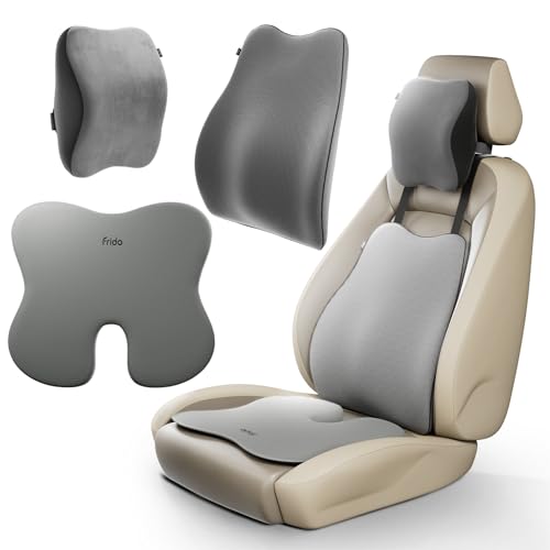 Image of Frido Ultimate Car Comfort Combo | Neck Rest, Backrest & Wedge Seat Cushion Combo of 3 | Ergonomic Neck, Back & Seating Support | Driving & Daily Commutes | Posture Correction | Universal Fit | Grey