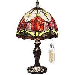 Lamparas Tiffany Aliexpress MIAOKE lámpara tiffany, lámpara de barroca, coloreado pantalla de vidrio, lámpara de mesa retro vintage, lámpara de noche, estudio, oficina-(Rosa Roja)