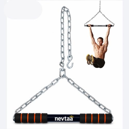 heavy-duty chinup up bar with adjustable hanging chain capacity - upper body strength trainer for home gym - doorway fitness bar for chin-ups, muscle training, height growth and back exercises kids & adults 1 year warranty