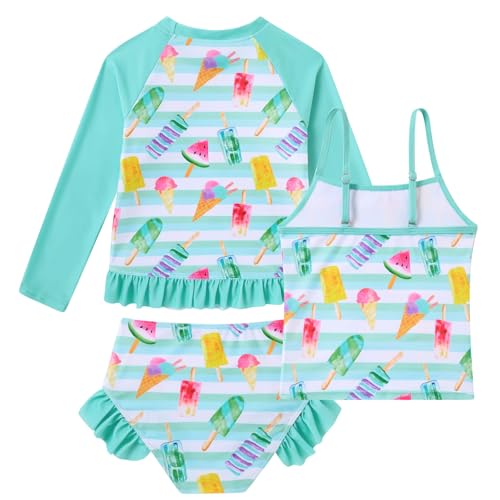 Image of BFUSTYLE Girls Swimsuit 3 Pieces Rash Guard Kids Long Sleeves Bathing Suit 3-8 Years Sun Proction Swimwear Tankini