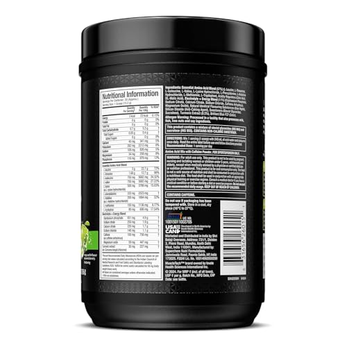 Image of MuscleTech Eaa + Energy | Essential Amino Acids + 100Mg Caffeine | Replenish Electrolytes | Ultimate Recovery 7.4 grams Eaa | 4.5 grams Bcaa | 3 grams Leucine | 30 Servings | Sour Apple, Powder