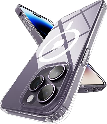Image of eller sante Glassy MagPro for iPhone 14 Pro Case Cover, Crystal Transparent, Non-Yellowing, Shockproof, Scratch Resistant, Slim, Thin, Military-Grade Protection Compatible with MagSafe Back Cover