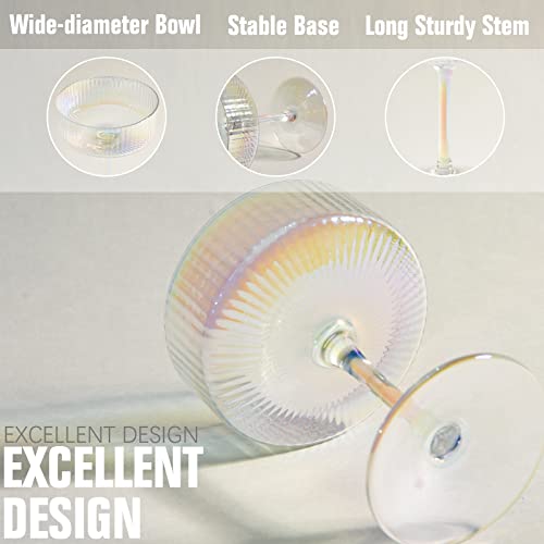 Whatamug Set Of 2 Iridescent Champagne Coupe Glasses, Rainbow Ribbed Glass Set Gifts, Colorful Cocktail Glasses, Vintage Stem Design For Martini, Margarita, Champagne, Tequila-Based Drinks #TOP3