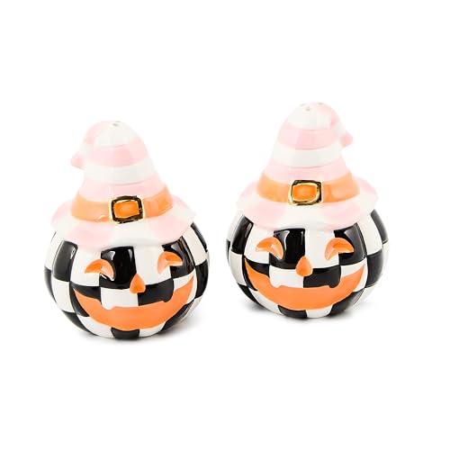 MACKENZIE-CHILDS Salt and Pepper Shaker Set Ceramic Salt and Pepper Holders Trick or Treat Happy Jack