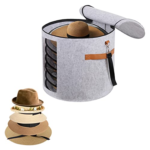 Ohiyoo Large Hat Boxes For Wide Brim, Large Hat Storage Box 19" D X 17" H, Hat Boxes For Women Storage Large Round Men Hat Box, Foldable Felt Stuffed Animal Toy Storage Bin With Lid (Light Gray) #TOP6