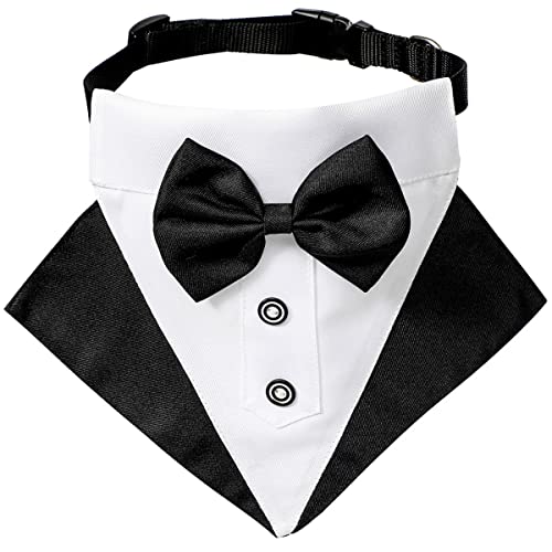 Dog Tuxedo, Formal Wedding Dog Bandana Collar Birthday Dog Costume With Bow Tie Adjustable Pet Bowtie Collar Bandana For Small Medium Large Dogs Cats, Party Dog Tux Suit Puppy Christmas Outfit (L) #TOP19