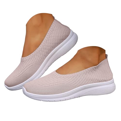 Women's Mesh Flat Orthopedic Sneakers Arch Support Comfortable Non Slip Breathable Elastic Woven Knitting Solid Color Wide Width Slip-on Shoes Lightweight Walking Daily Hiking Tennis Running Loafers