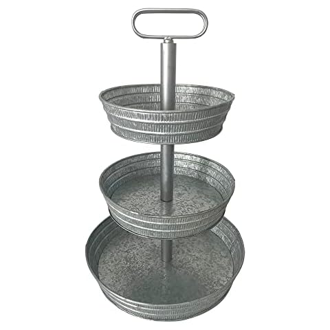 Cube Home 3 Tier Serving Tray, Farmhouse Metal Tiered Galvanized Serving Tray Stand for Kitchen Dining Party and Wedding Decor, Rustic Home Organizer Tray for Storage Cupcake Dessert Fruit Cover