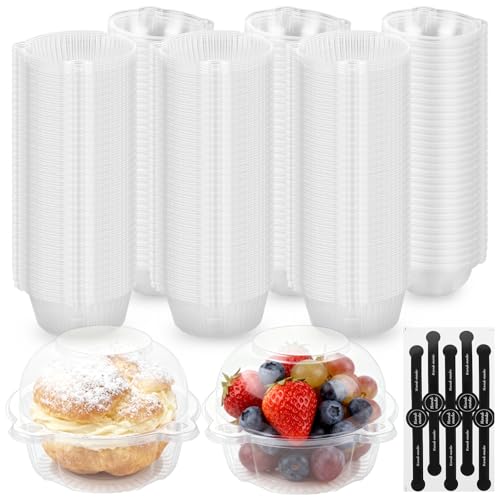 LDHHYH 200 Pack Jumbo Muffin Containers, Individual Cupcake Holder with Lids, Thick Clear Plastic Dome Single Cupcake Carrier, Jumbo Cupcake Containers for Sandwich Fruit Salad Apple Party Favor Cake