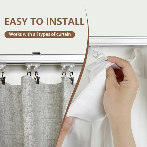 MaKefeile Ceiling Curtain Track,Curtain Track Wall Mounted,Ceiling Mount Rail Room Divider Tracks Extra Long Curtains Rod for Living Room Bedroom Patio Sliding Door Curtains with Clips,White 12ft - Thumbnail 4