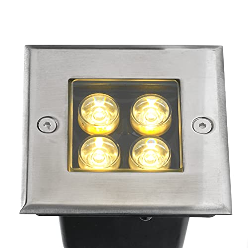 LED Bodeneinbaustrahler Cree | Bodeneinbauleuchten/Bodenstrahler/Bodenleuchte/Bodenlampe/Bodenspot/Gartenbeleuchtung | 4W / Edelstahl/Eckig/Außen / 230V / IP67 / Warmweiß Cover