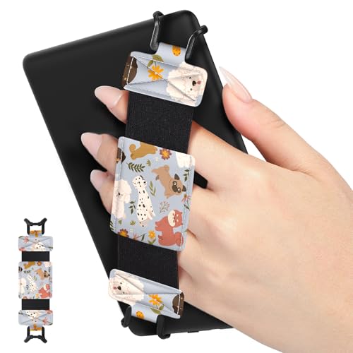 MoKo Weich Handschlaufe für 6' - 8' Kindle eReaders Fire Tablet - Kindle/Kobo/Voyaga/Lenovo/Sony E-Book Tablet Tablet, Hochelastisch Vielseitig Tablet Fingerhalterung Griff Halter, Glückliche Hunde