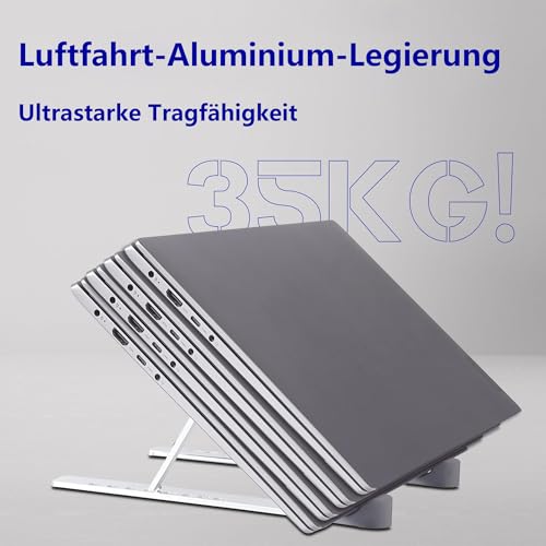 POWERSUP Aluminiumlegierung Laptop Ständer Faltbarer Notebook Ständer Höhenverstellbarer Laptopständer Belüftet Kühlung Laptop Halterung für MacBook Pro/Air, HP, Sony, Dell,alle 10-16 ” Laptops – Bild 3