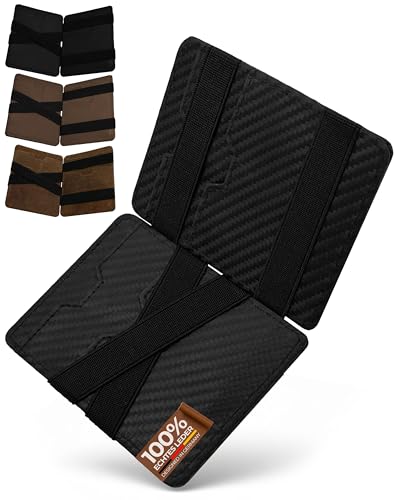 Lederhand® Magic Wallet 2.0 – Echtleder Geldbörse handgemacht für Herren und Damen flaches Portemonnaie mit Münzfach und Platz für 8 bis 12 Karten | Farbe Carbon