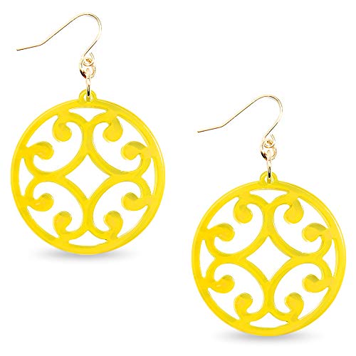 Zenzii Circle Scroll Acrylic Resin Earrings For Women Girls Statement Teen Melamine Pattern Acetate Drop And Dangle Earring Fashion Jewelry (Yellow) #TOP25