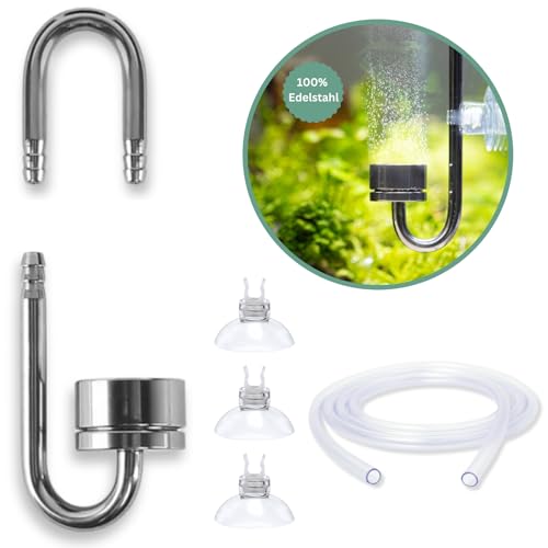 Q-Grow CO2 Diffusor Aquarium aus Edelstahl, mit wechselbarer Keramikscheibe, inkl. 2m Schlauch - Variable Länge