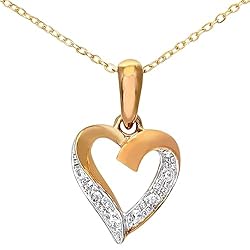 Naava Women's 9 ct Yellow Gold Diamond Heart Pendant and Chain Necklace