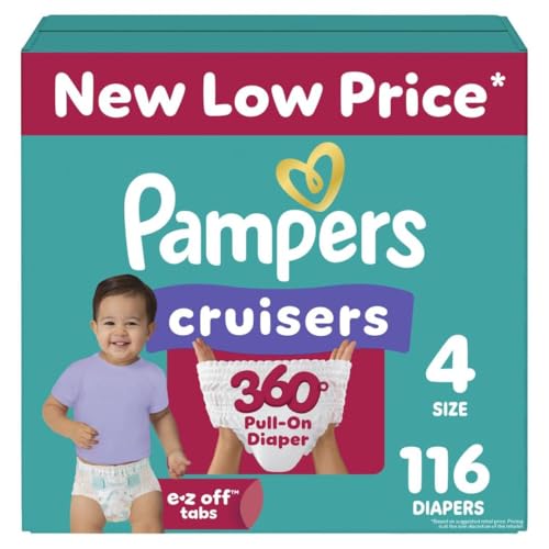 Pampers Diapers - Cruisers 360 - Size 4, 116 Count, Babyproof up to 100% Leakproof Pull-On Diaper