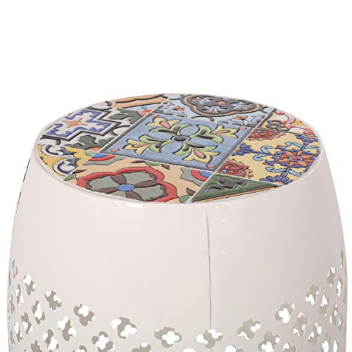 Christopher Knight Home Johnny Outdoor Lace Cut Side Table With Tile Top, White #TOP4