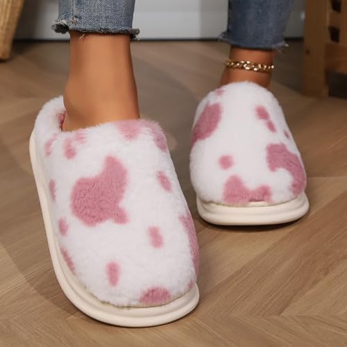 Cow Print Slippers Cute Animal Spotted Soft Warm Plush Furry on Sandals Fuzzy Plush for Women Warm Home Bedroom Indoor3